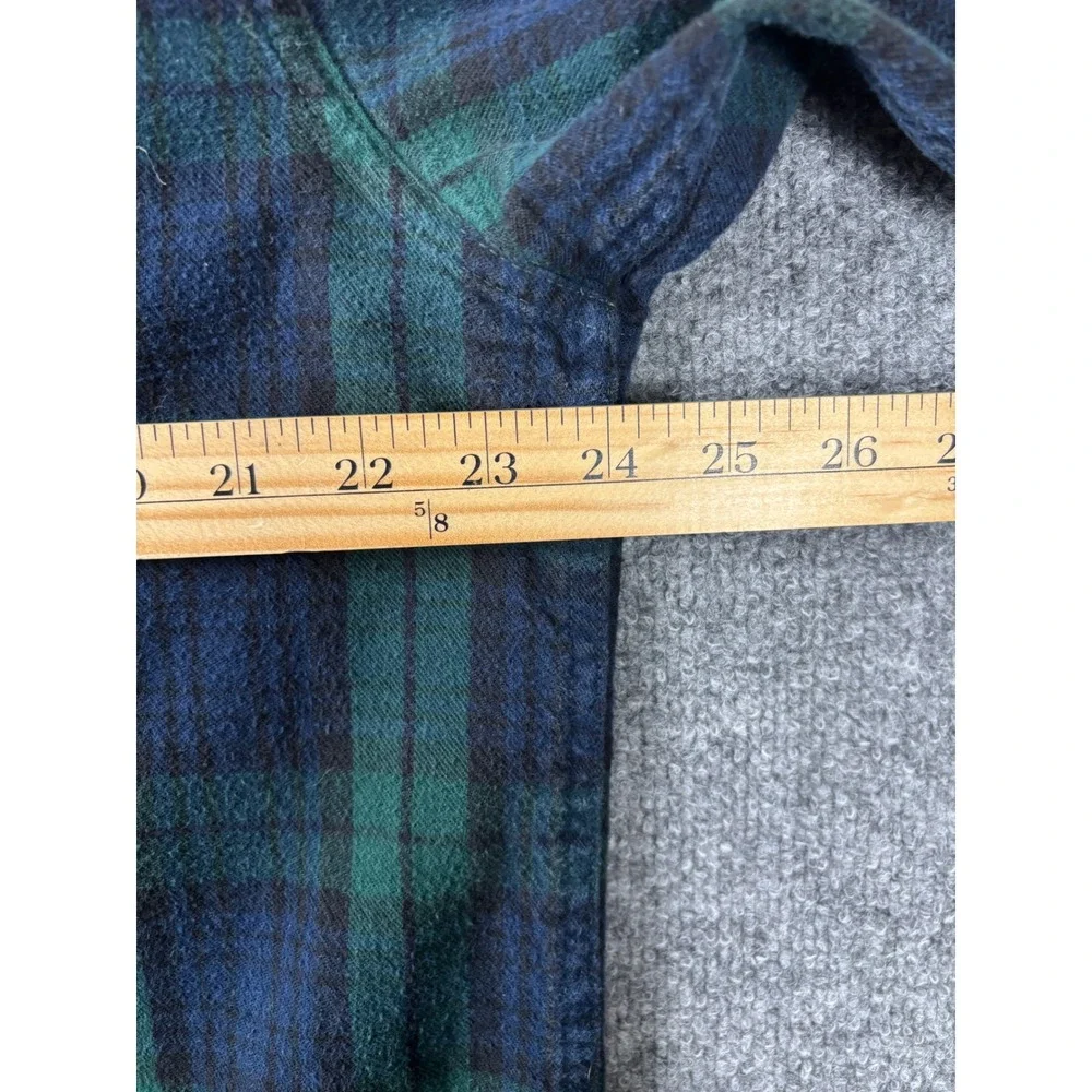 LL Bean Mens Flannel Shirt Large Green Navy Blue Plaid Cotton Heritage Outdoors - Picture 4 of 5